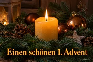 Adventskerze mit Kugeln, Text: Einen schönen 1