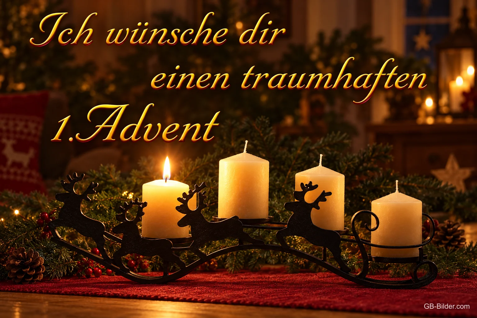 Rentierleuchter mit Kerzen, Text: Ich wünsche dir einen traumhaften 1