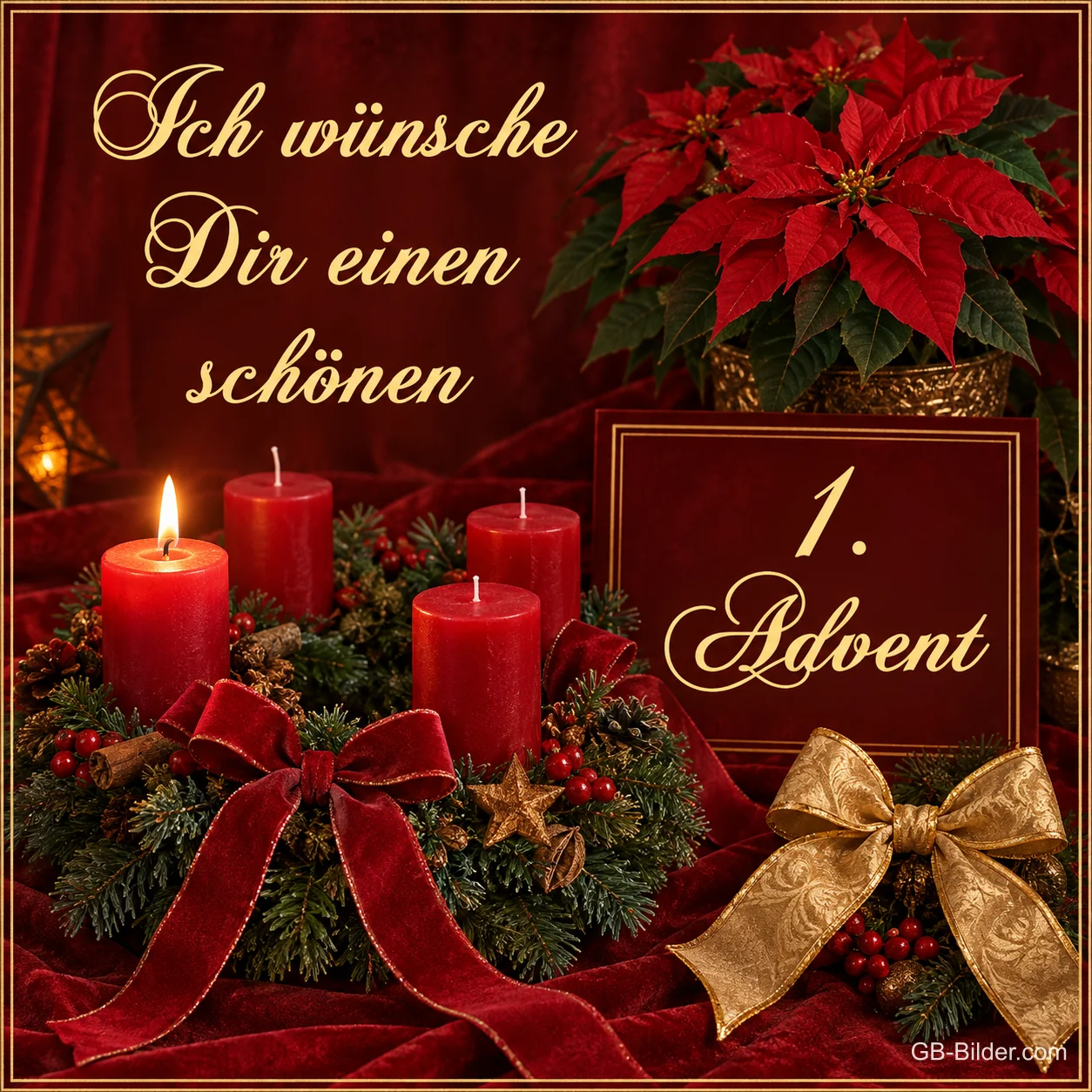 Adventskranz mit Schleifen, Text: Ich wünsche Dir einen schönen 1