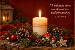Weiße Adventskerze, Text: Ich wünsche einen wunderschönen und geruhsamen 1