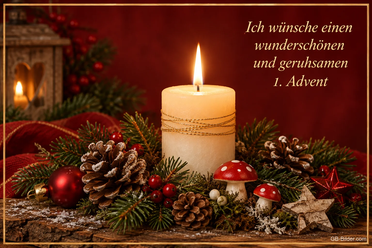Weiße Adventskerze, Text: Ich wünsche einen wunderschönen und geruhsamen 1