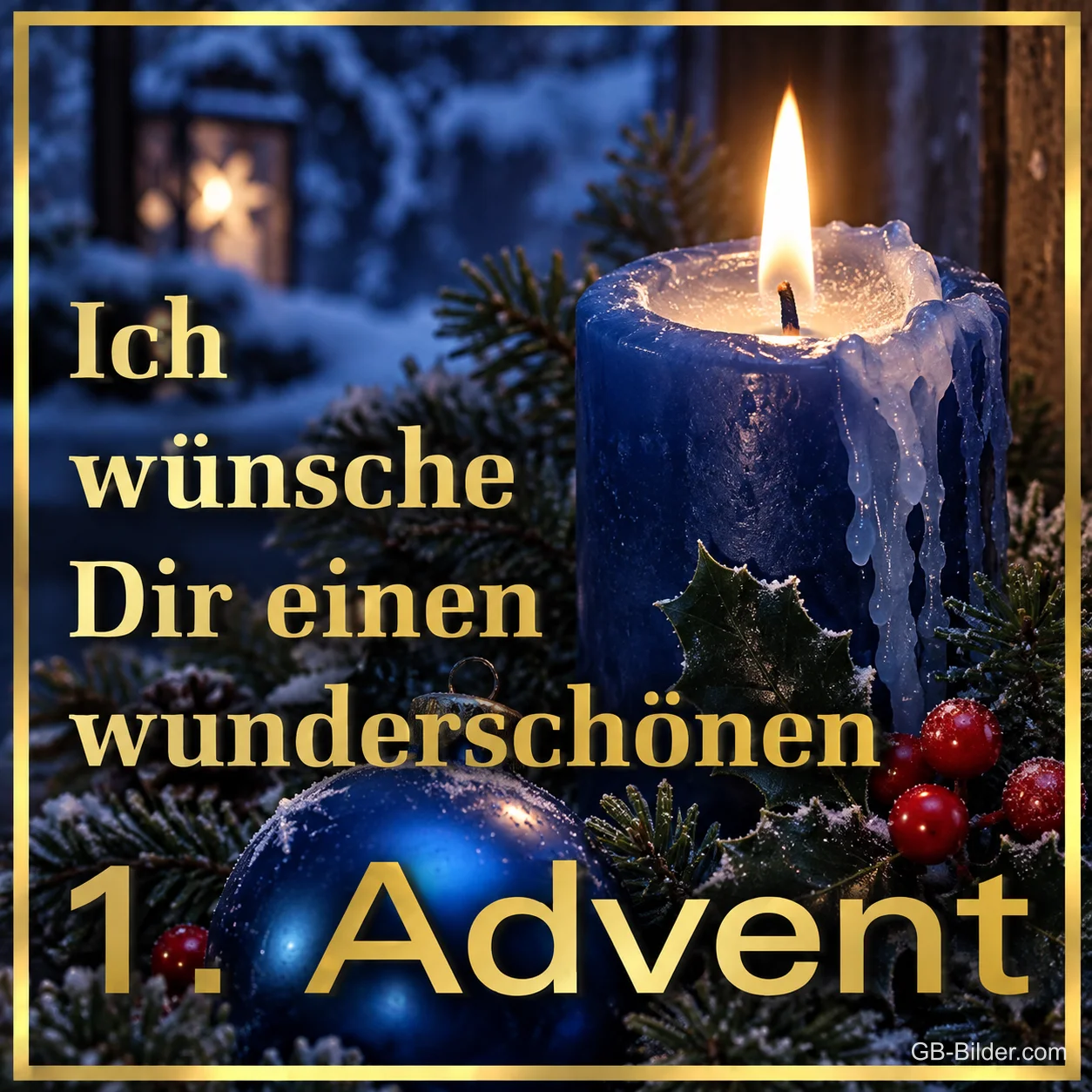 Blaue Adventskerze, Text: Ich wünsche Dir einen wunderschönen 1
