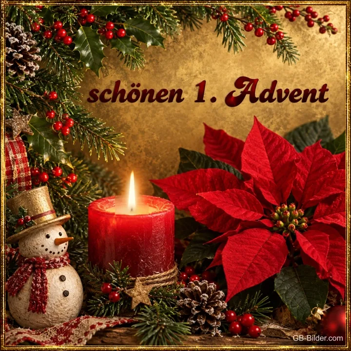 Rote Kerze mit Schneemann, Text: schönen 1