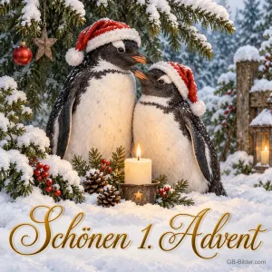 Pinguine mit Weihnachtsmützen, Text: Schönen 1