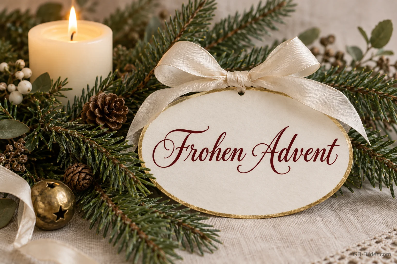 Adventsanhänger mit Schleife, Text: Frohen Advent Adventsanhänger mit Schleife, Text: Frohen Advent