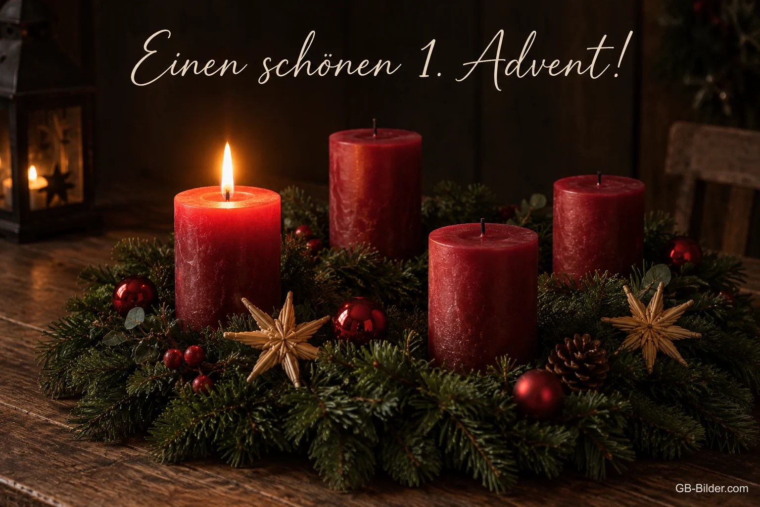Adventskranz mit Strohsternen, Text: Einen schönen 1 Adventskranz mit Strohsternen, Text: Einen schönen 1