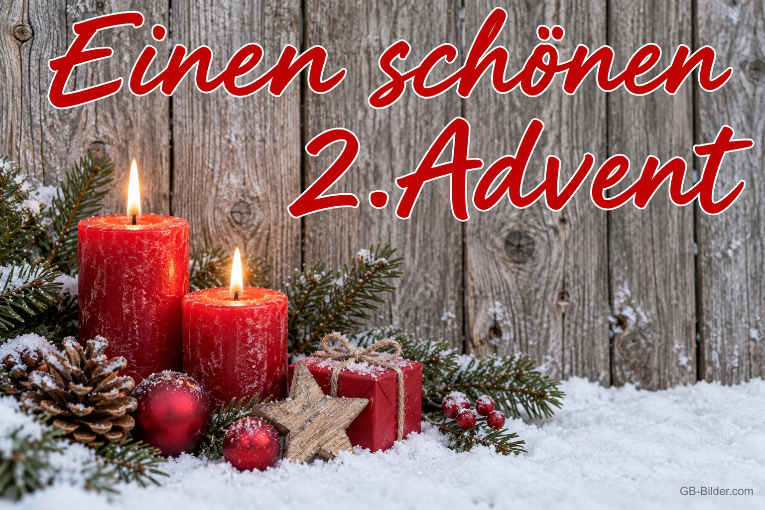Zwei rote Kerzen im Schnee, Text: Einen schönen 2 Zwei rote Kerzen im Schnee, Text: Einen schönen 2