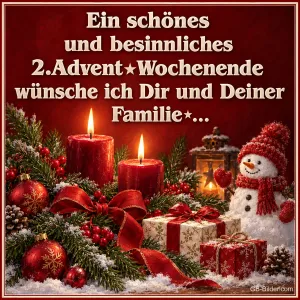 Adventskerzen mit Schneemann, Text: Ein schönes und besinnliches 2
