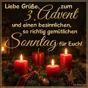 Rote Adventskerzen, Text: Liebe Grüße zum 3