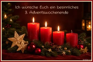 Adventskerzen mit Sternen, Text: Ich wünsche Euch ein besinnliches 3