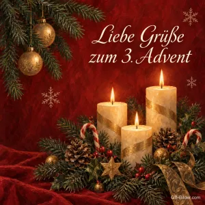 Drei Adventskerzen, Text: Liebe Grüße zum 3