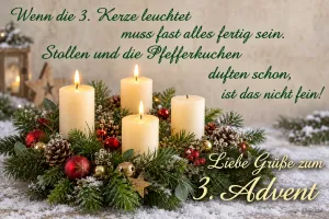 Adventsgesteck im Schnee, Text: Wenn die 3