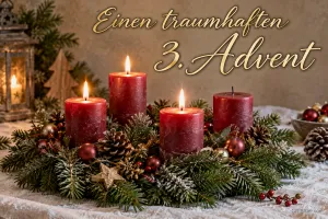 Adventskranz mit drei Kerzen, Text: Einen traumhaften 3