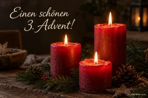 Drei brennende rote Kerzen, Text: Einen schönen 3. Advent!