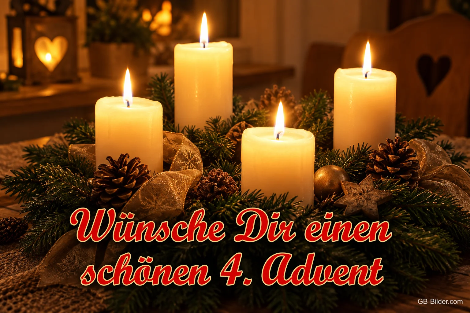Vier weiße Kerzen, Text: Wünsche Dir einen schönen 4