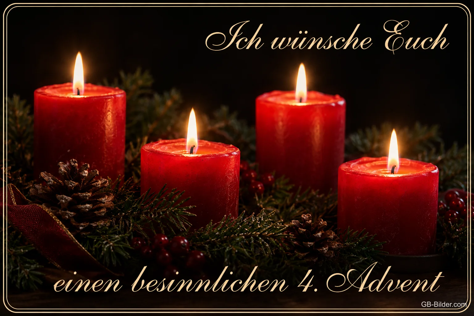 Vier rote Adventskerzen, Text: Ich wünsche Euch einen besinnlichen 4. Advent