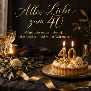 Tarte mit 40-Kerzen im Kerzenlicht, Text: Alles Liebe zum 40.