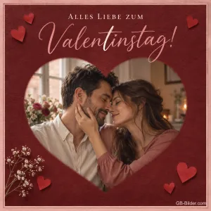 Verliebtes Paar in einem Herzrahmen, Text: Alles Liebe zum Valentinstag!