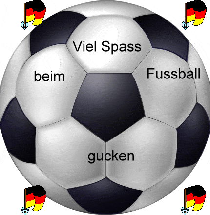 Schwarz-weißer Fußball mit dem Gruß Viel Spass beim Fussball gucken und deutschen Flaggen Schwarz-weißer Fußball mit dem Gruß Viel Spass beim Fussball gucken und deutschen Flaggen