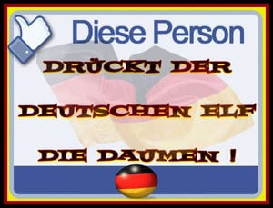 Daumen-hoch-Grafik mit deutschem Text und Deutschlandflagge zur Unterstützung der deutschen Elf.