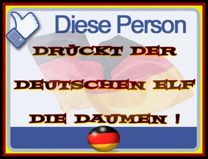 Daumen-hoch-Grafik mit deutschem Text und Deutschlandflagge zur Unterstützung der deutschen Elf. Daumen-hoch-Grafik mit deutschem Text und Deutschlandflagge zur Unterstützung der deutschen Elf.
