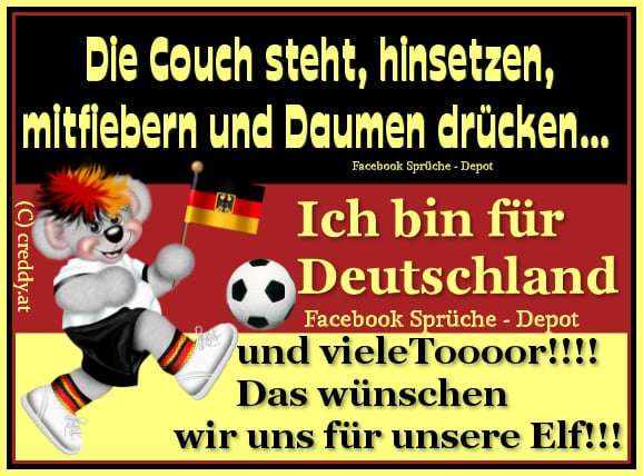 Comic-Bär mit Fußball und deutscher Fahne, Fußball-Motivationssprüche für Deutschland im Hintergrund. Comic-Bär mit Fußball und deutscher Fahne, Fußball-Motivationssprüche für Deutschland im Hintergrund.