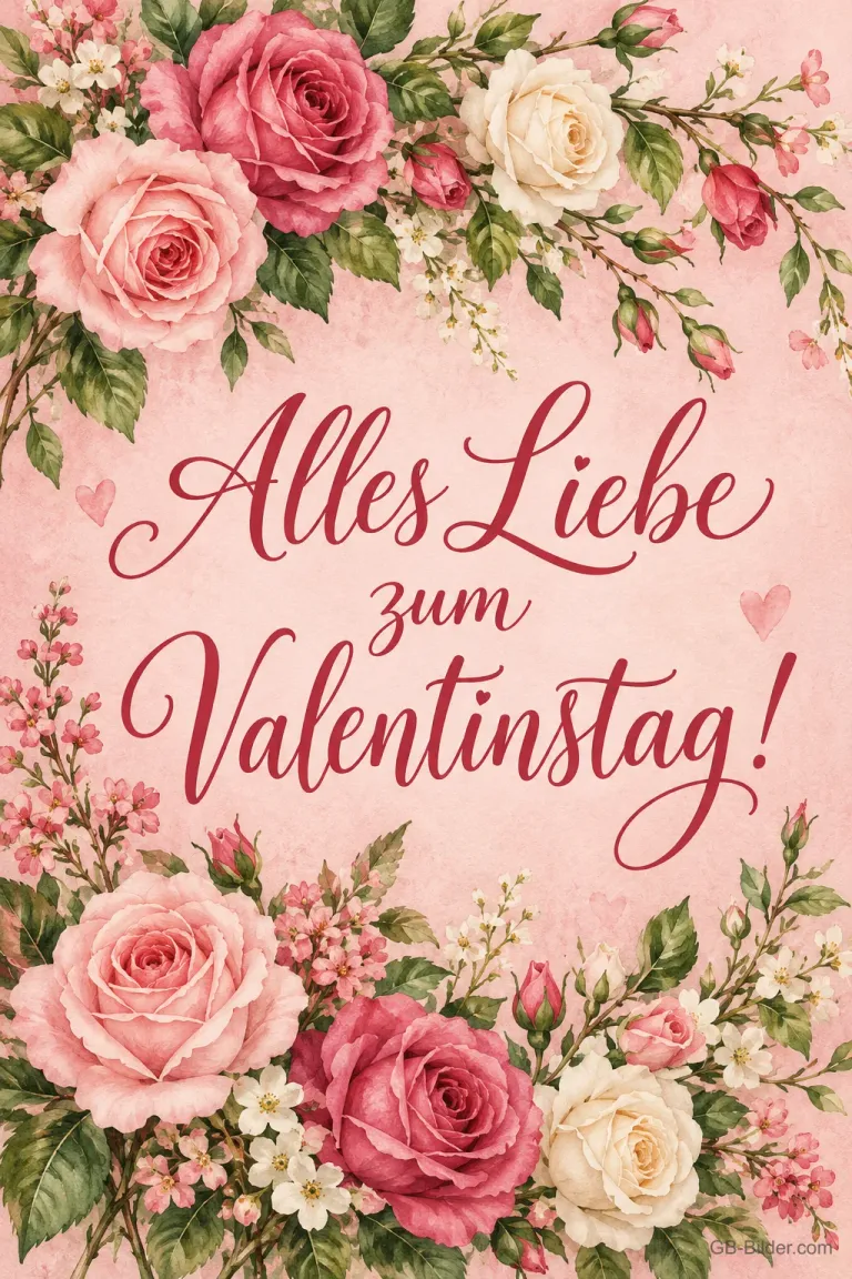 Rahmen aus rosa Rosen, Text: Alles Liebe zum Valentinstag!