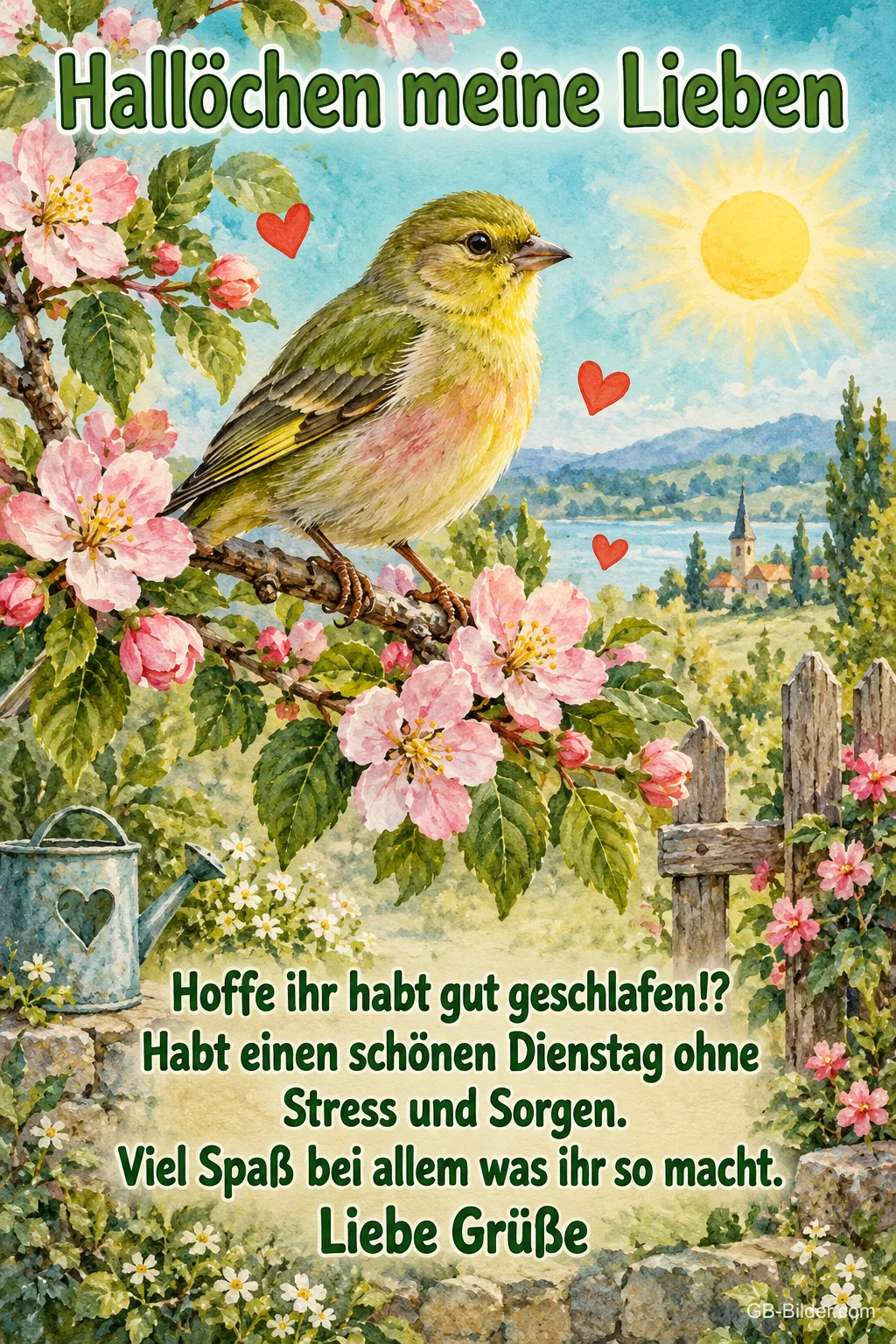 Vogel auf dem Apfelzweig, Text: Hallöchen meine Lieben