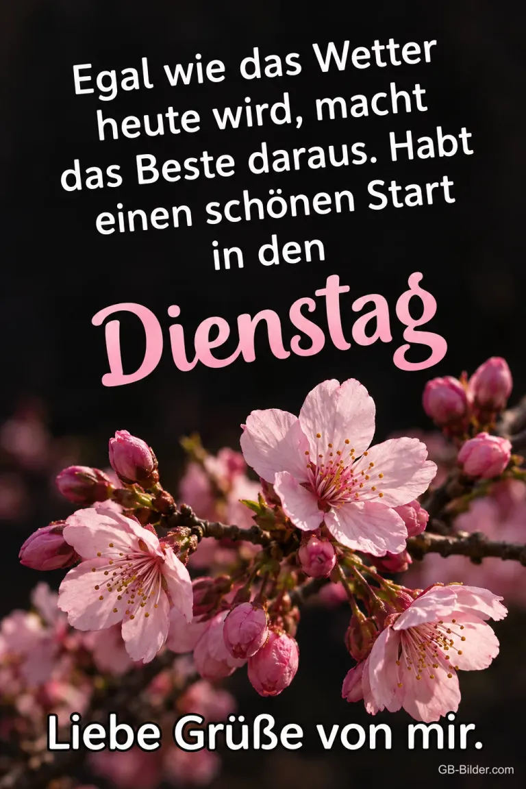 Rosa Kirschblüten, Text: Egal wie das Wetter heute wird, macht das Beste daraus