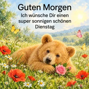 Bärenjunges mit Rose, Text: Guten Morgen