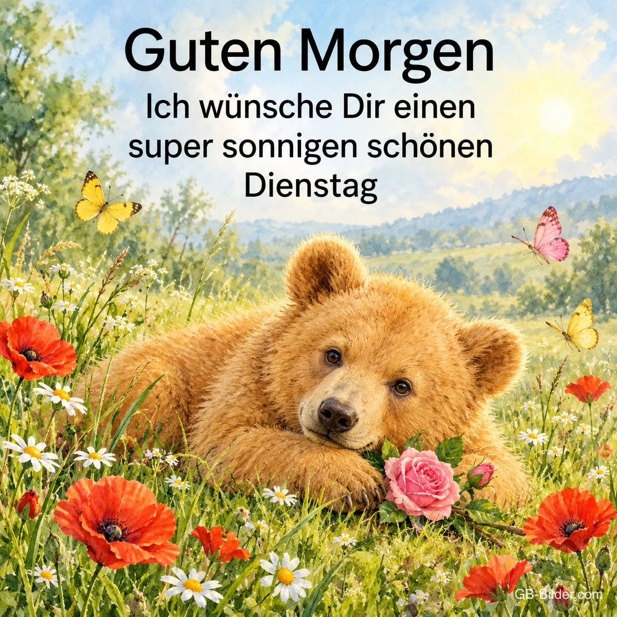 Bärenjunges mit Rose, Text: Guten Morgen