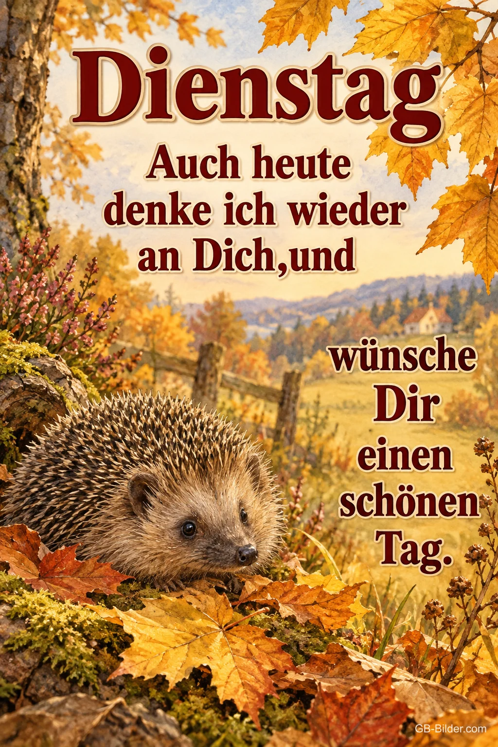 Igel im Herbstlaub, Text: Dienstag