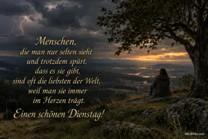 Mensch unter einem Baum, Spruch über liebe Menschen, Text: Menschen, die man nur selten sieht und trotzdem spürt, dass es sie gib
