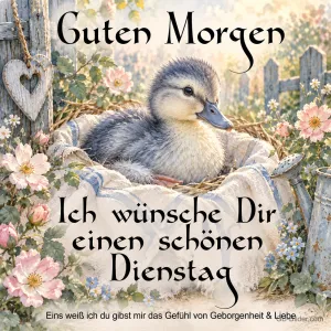 Entenküken im Korb, Text: Guten Morgen
