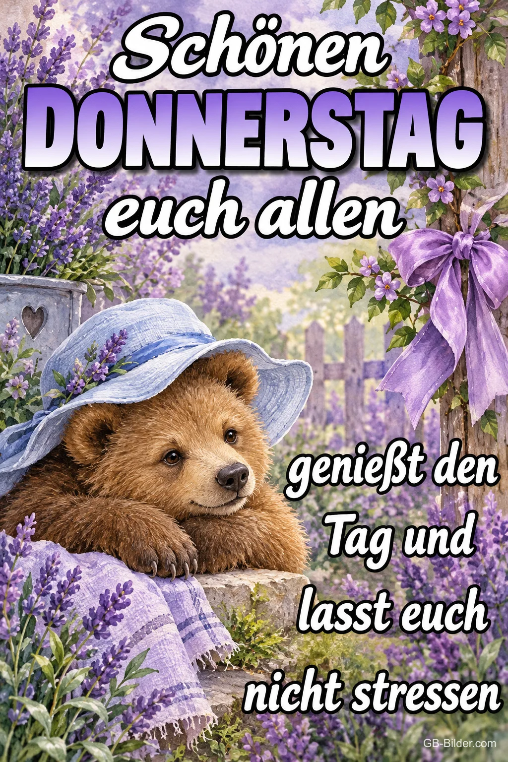 Bärenjunges mit Hut, Text: Schönen DONNERSTAG euch allen