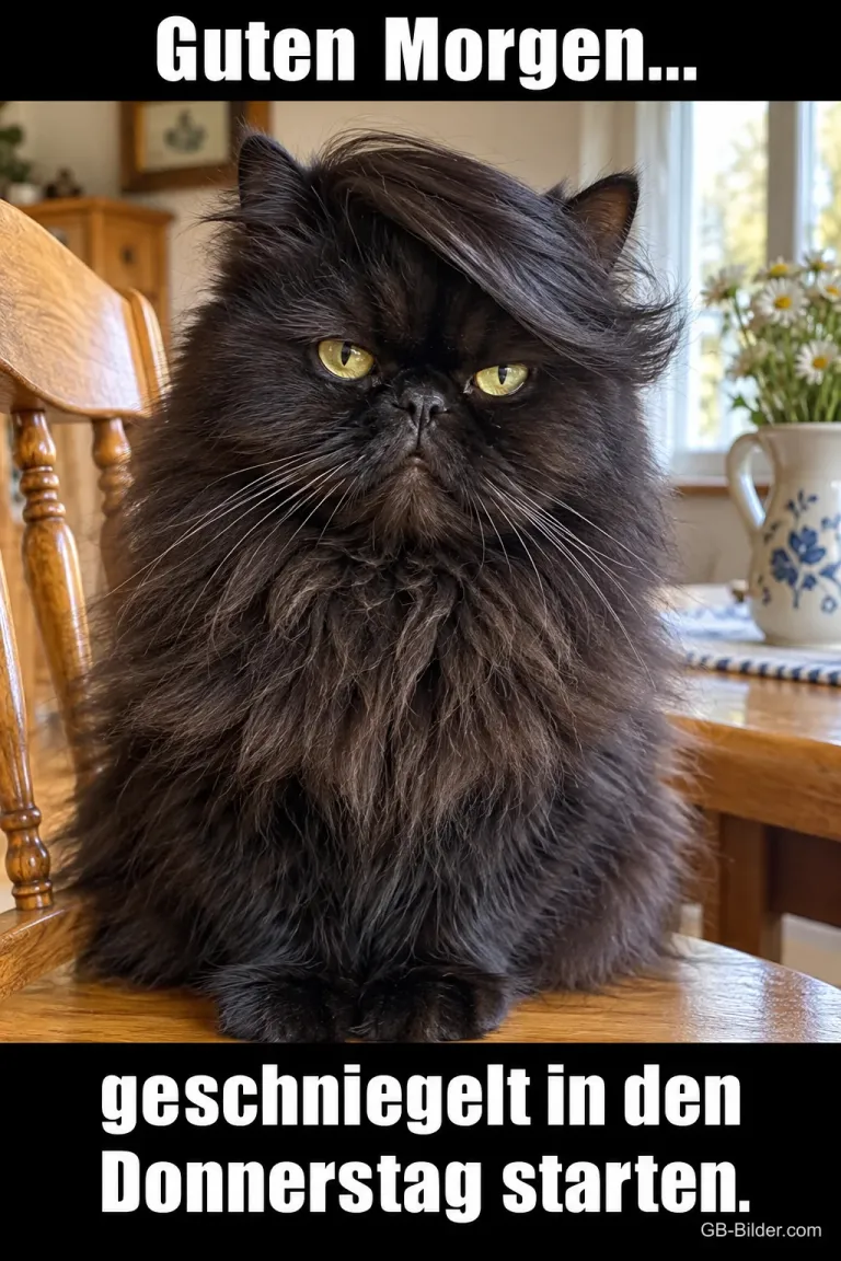 Perserkatze mit Scheitel, Text: Guten Morgen