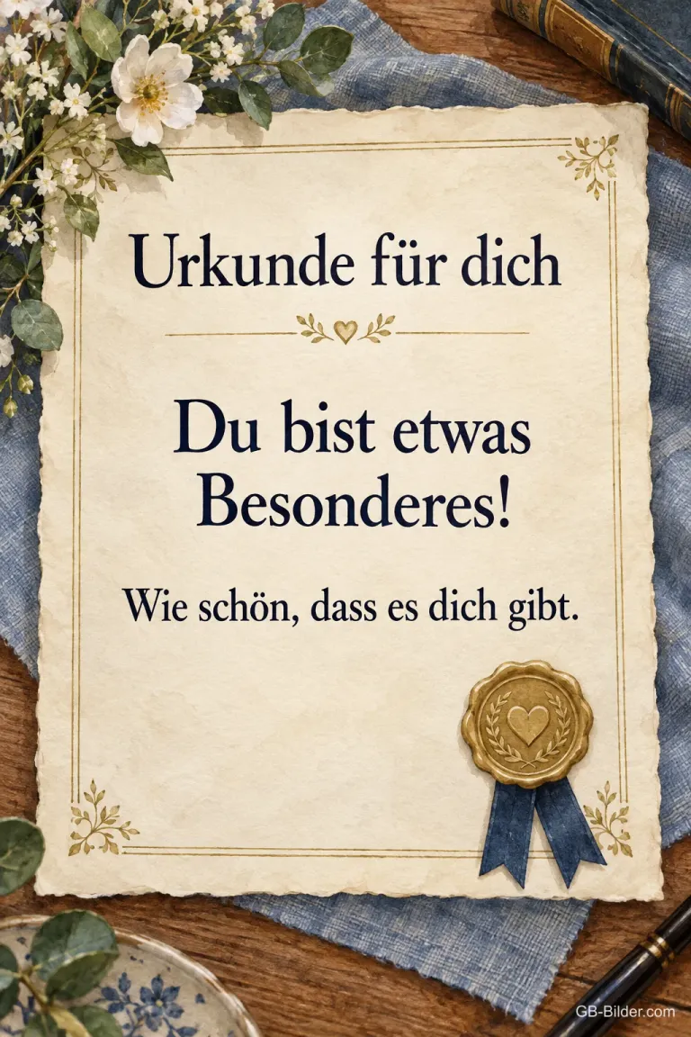 Urkunde mit Wachssiegel, Text: Urkunde für dich – Du bist etwas Besonderes!
