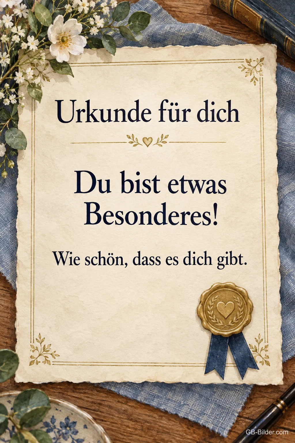 Urkunde mit Wachssiegel, Text: Urkunde für dich – Du bist etwas Besonderes!