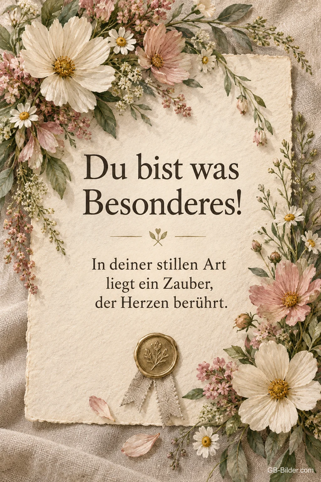 Urkunde mit Siegel und Blumen, Text: Du bist was Besonderes!