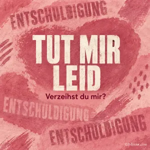 Pinkes Herz mit Schrift, Text: Tut mir leid – Verzeihst du mir?