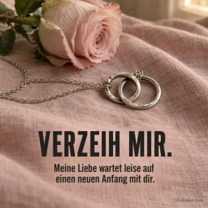 Kette mit verschlungenen Ringen und Rose, Text: Verzeih mir.