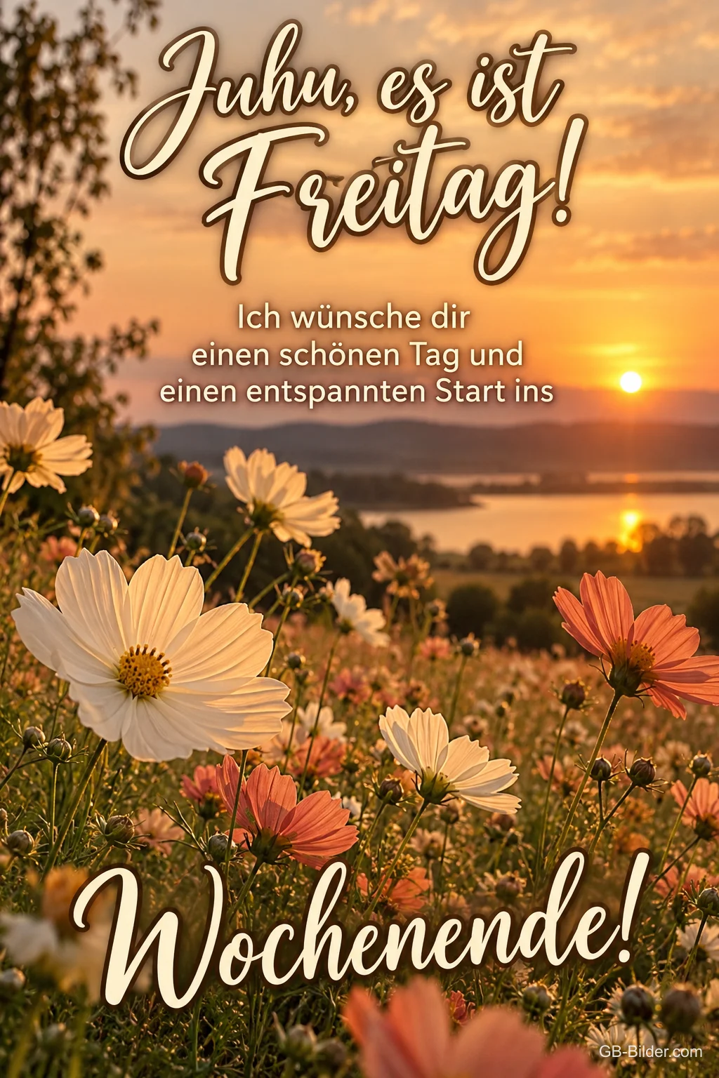 Schmuckkörbchen am See bei Sonnenuntergang, Text: Juhu, es ist Freitag! – Ich wünsche dir einen schönen Tag und einen entspannten Start ins Wochenende! Schmuckkörbchen am See bei Sonnenuntergang, Text: Juhu, es ist Freitag! – Ich wünsche dir einen schönen Tag und einen entspannten Start ins Wochenende!