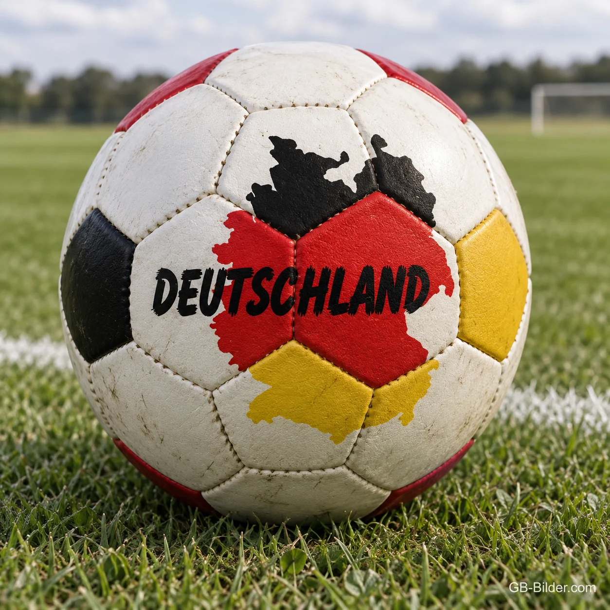 Fußball mit Deutschlandkarte auf dem Rasen, Text: Deutschland Fußball mit Deutschlandkarte auf dem Rasen, Text: Deutschland
