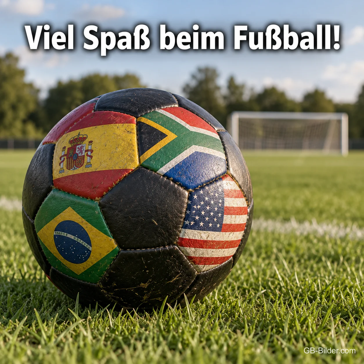 Fußball mit Länderflaggen, Text: Viel Spaß beim Fußball Fußball mit Länderflaggen, Text: Viel Spaß beim Fußball