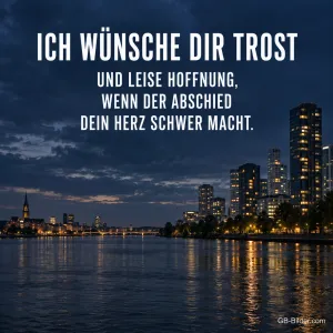 Stadt am Fluss in der Abenddämmerung, Text: Ich wünsche dir Trost und leise Hoffnung