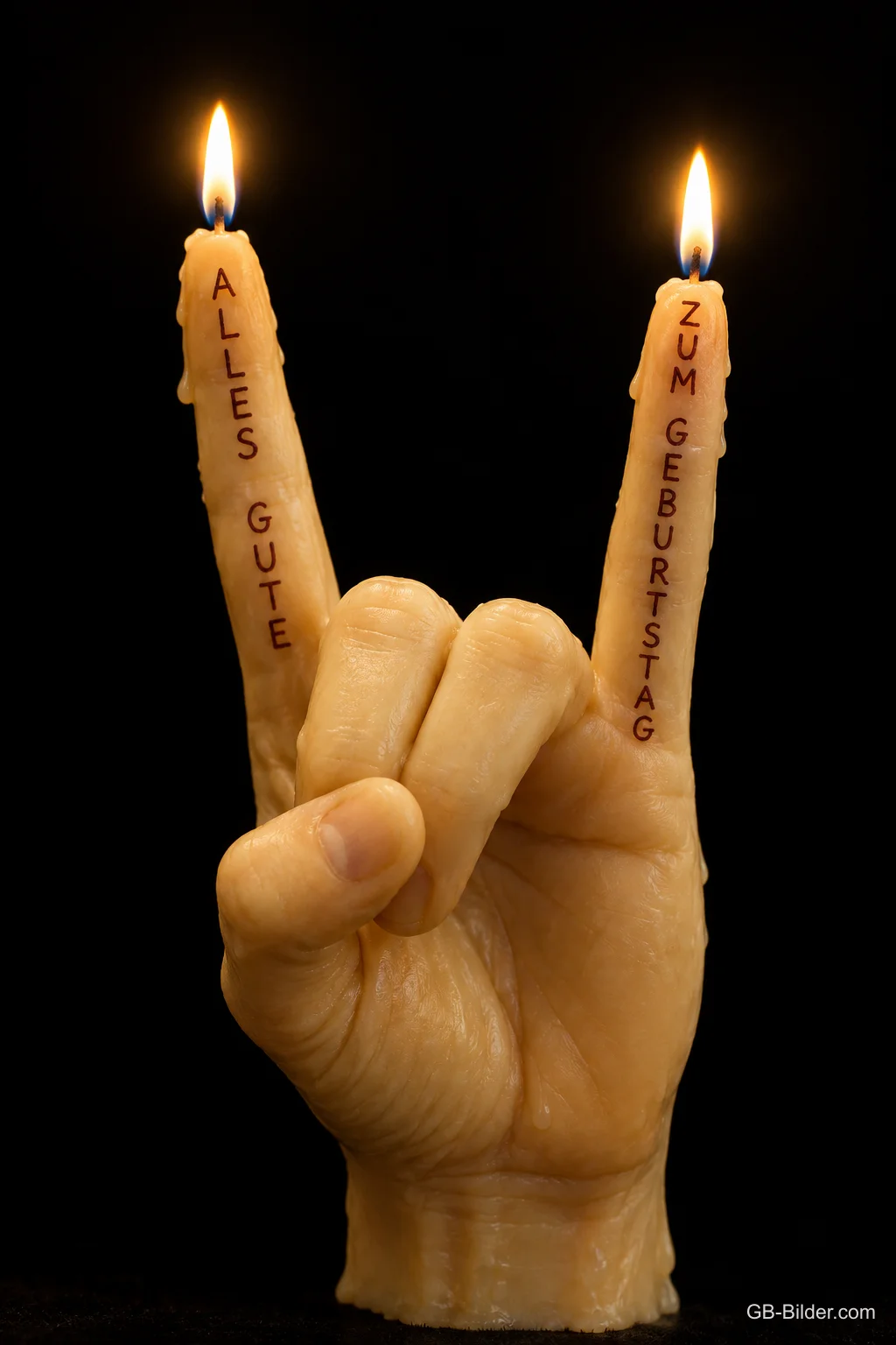 Rock-Hand-Kerze, Text: Alles Gute zum Geburtstag