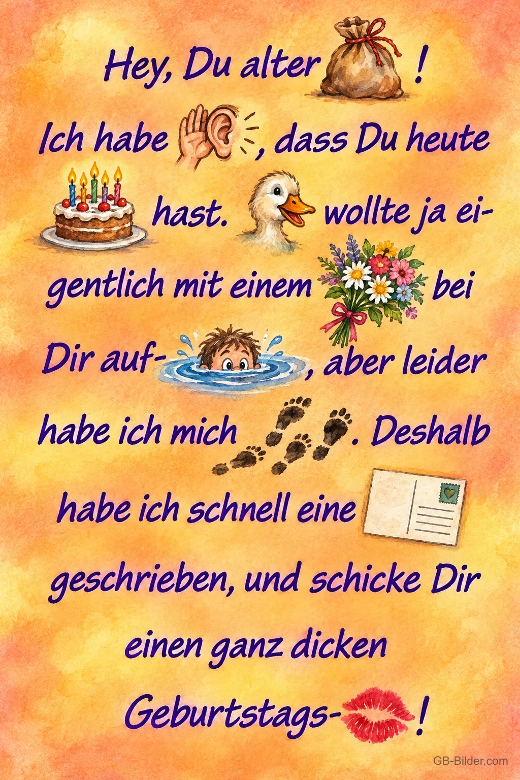 Bilderrätsel zum Geburtstag, Text: Hey, Du alter Sack