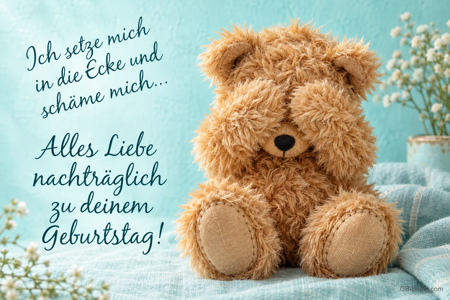 Beschämter Teddybär, Text: Ich setze mich in die Ecke und schäme mich