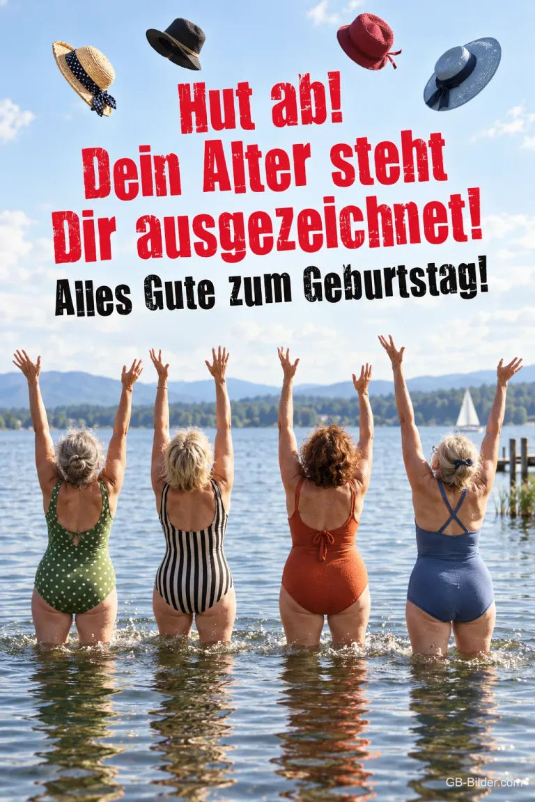 Frauen werfen Hüte in die Luft, Text: Hut ab