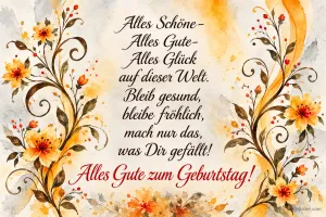 Blütenranken in Aquarell, Geburtstagsgedicht, Text: Alles Schöne